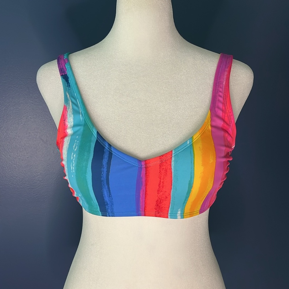 Xhilaration bikini top, rainbow pride colors, size med, criss-cross side detail